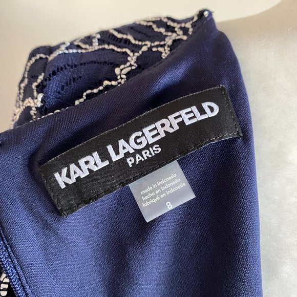 Karl Lagerfeld Paris Navy Embroidered Mini Dress 8 - Picture 8 of 9